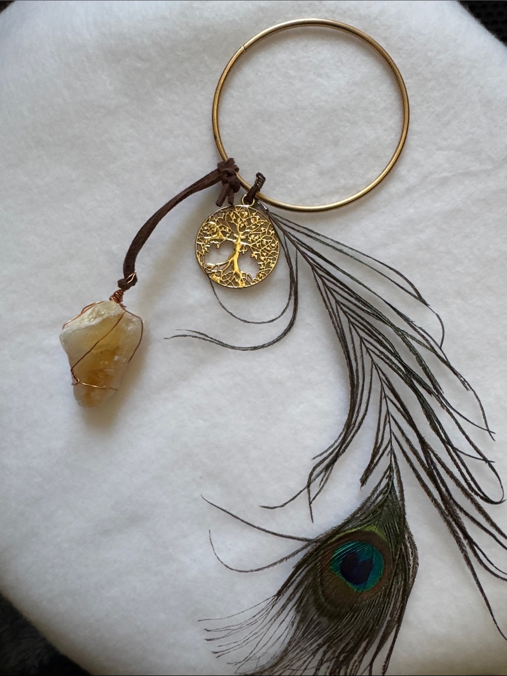Gold Tree of Life Bangle with Citrine Charm - Women Jewelry